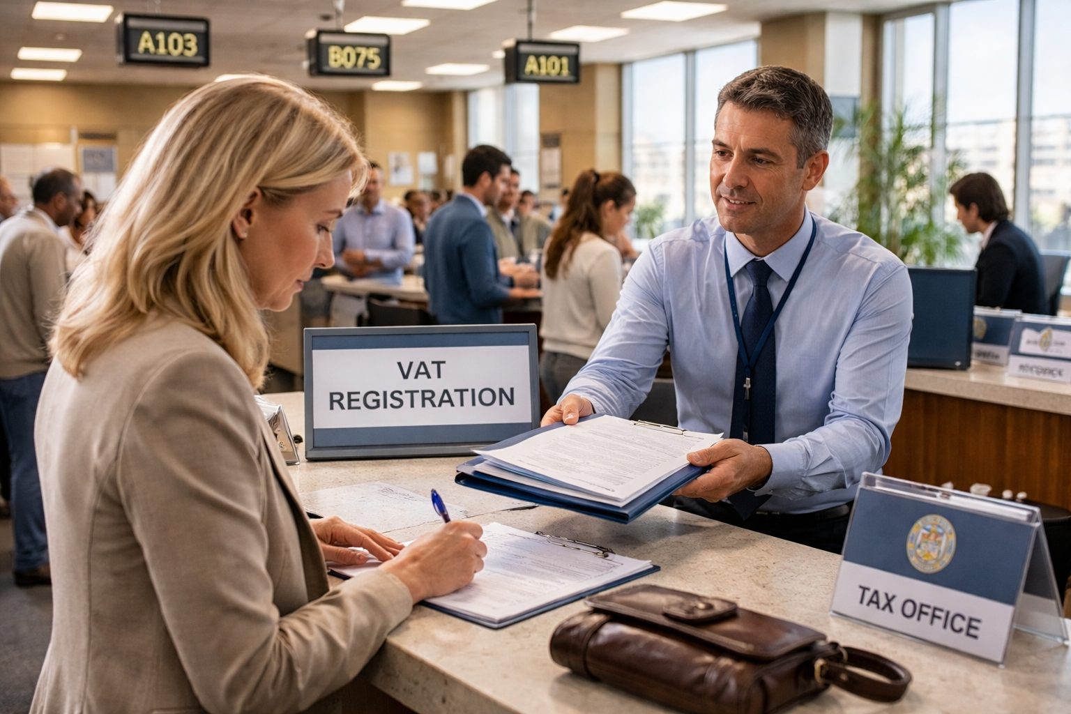 Momsregistrering i lokalt skattekontor där företag registrerar sig för moms utomlands